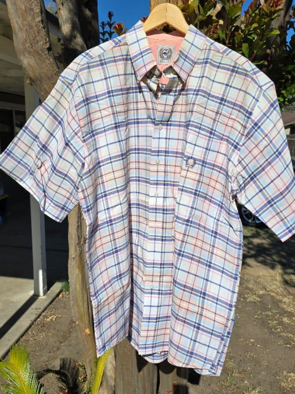 Cinch XL Short Sleeved Button Down Sport Shirt Spring Colors Plaid Pattern